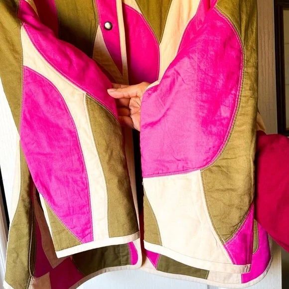 Sézane Farel Quilted Jacket Hera Print Pink Olive US 6 EUC - Picture 3 of 9